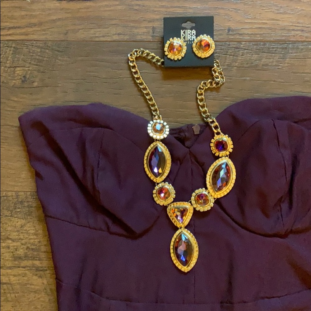 Lulu’s Plum Strapless Dress with Matching Jewelry